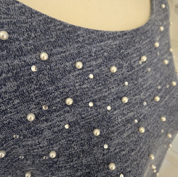 NWT 2X Laura long sleeve lightweight scoop neck summer blue pearl beaded top - Picture 7 of 12